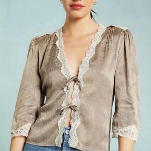 Rouje Aldo Lace Trim Tie Blouse size 36